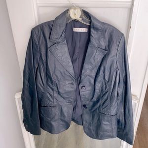 Navy Danier leather jacket with front buttons